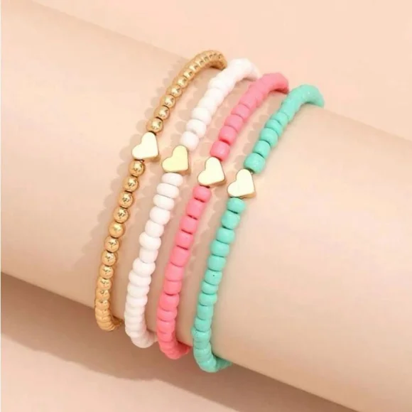⚠️Clearance 4pcs Heart Charm Beaded Colorful Bracelet - Picture 3 of 5